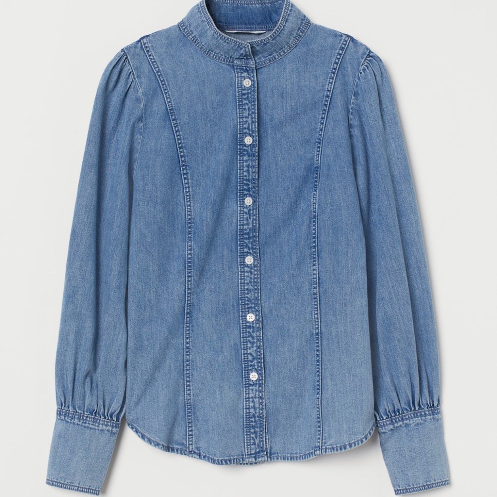 H&M Cotton Denim Blouse Sz M Blue NWT